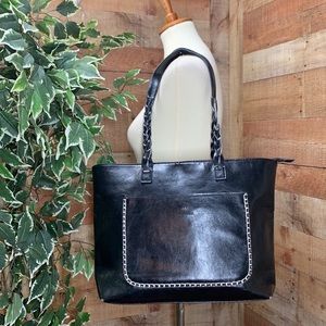 ELIM & PAUL Black Synthetic Leather Large Tote Shoulder Bag